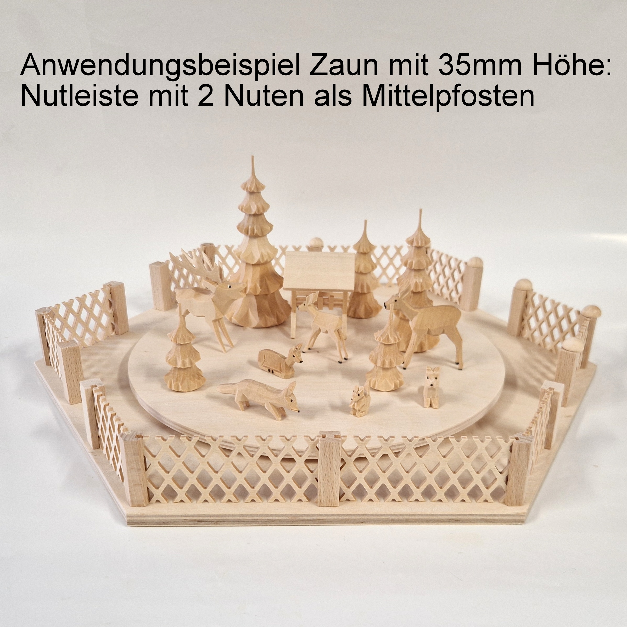 Nutleiste mit zwei gegenüber liegenden Nuten als Mittelpfosten für Zäune 